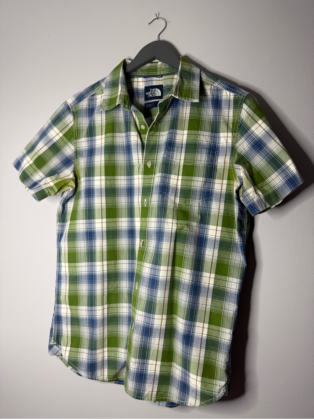 The North Face Green, Blue & White Plaid Short Sleeve Button-Down Shirt